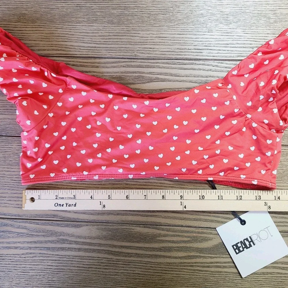 NEW Beach Riot Bikini‎ Top L Red White Hearts Off Shoulder Swim Top Retro Y2K